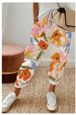 Pantalon décontracté en coton et lin pour femme, couleur unie
