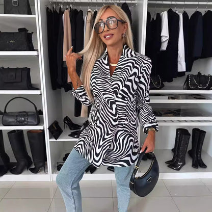 Personality Zebra Pattern Long Sleeve Suit Coat Women